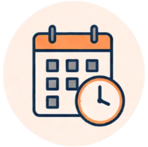 Calendar with a clock icon in front of it