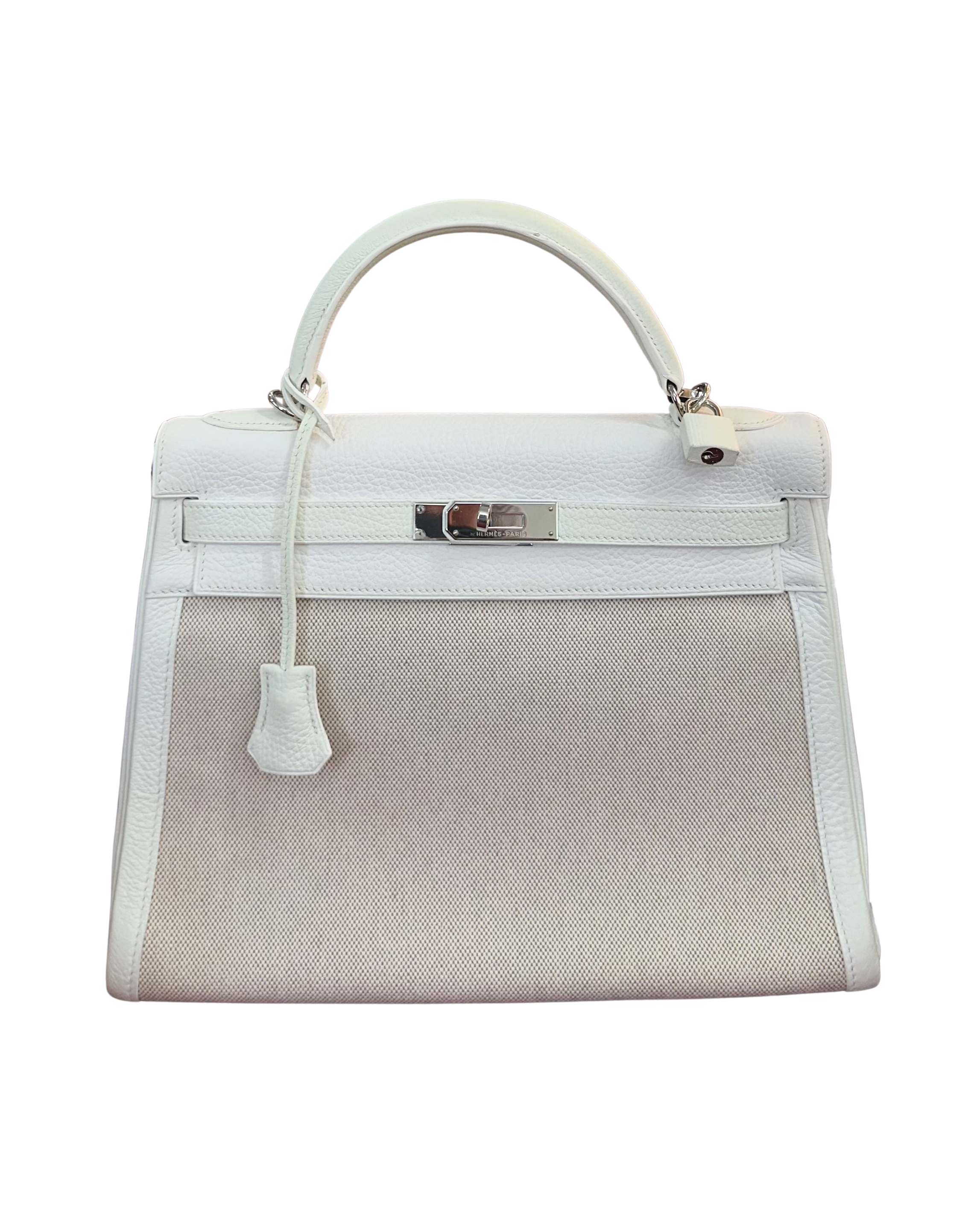 Hermès Kelly 32 White Leather&amp;Canvas