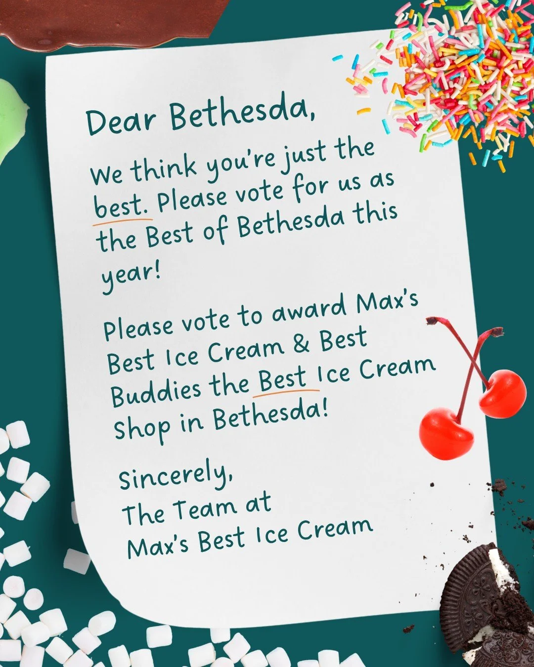 The last day to vote for Max's Best Ice Cream is Monday September 7th! We'd be honored to have your vote for Best Ice Cream Shop in @bethesdamagazine Best of Bethesda Reader's Poll. 🍨

It means a lot to us to have your support - it allows us to cont