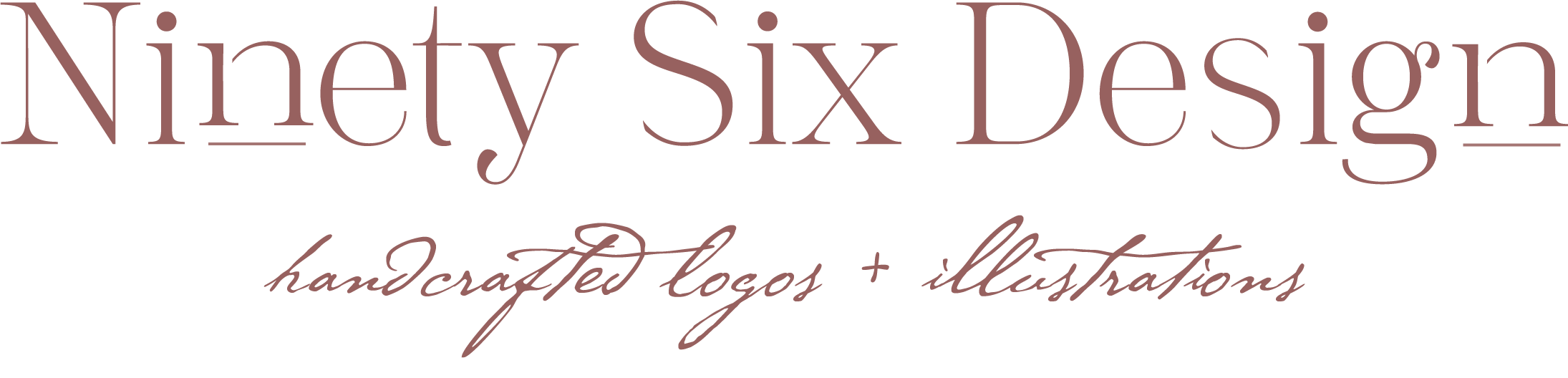 Ninety Six Design logo with the text 'handcrafted logos + illustrations' in a cursive font.