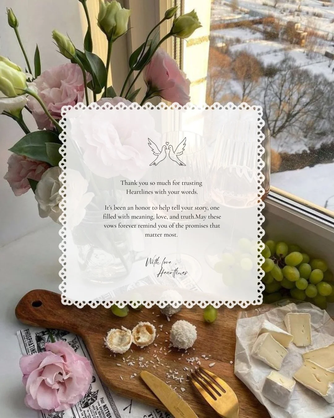 Branding that feels like a love letter 💌 

Not everyone knows how to say what their heart feels, that&rsquo;s where Heartlines comes in. Transforming your story into timeless, heartfelt words, you&rsquo;ll treasure forever. 

Romantic &bull; Soulful