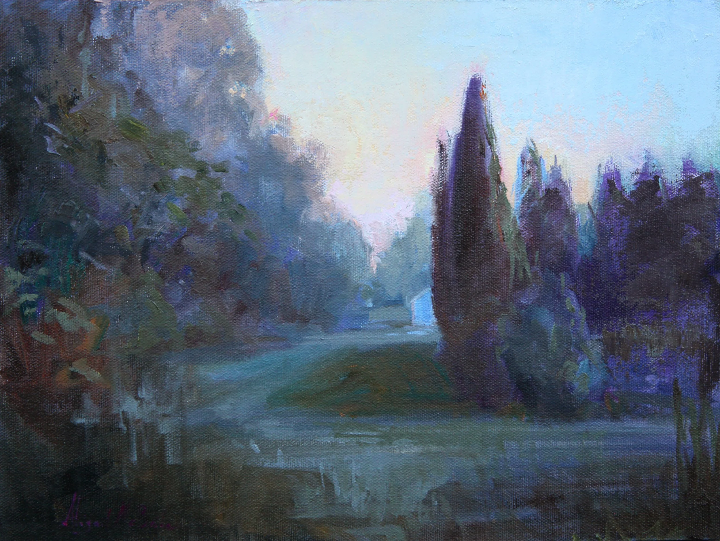 Abigail McBride, Around Back at Twilight 9x12 Oil $850