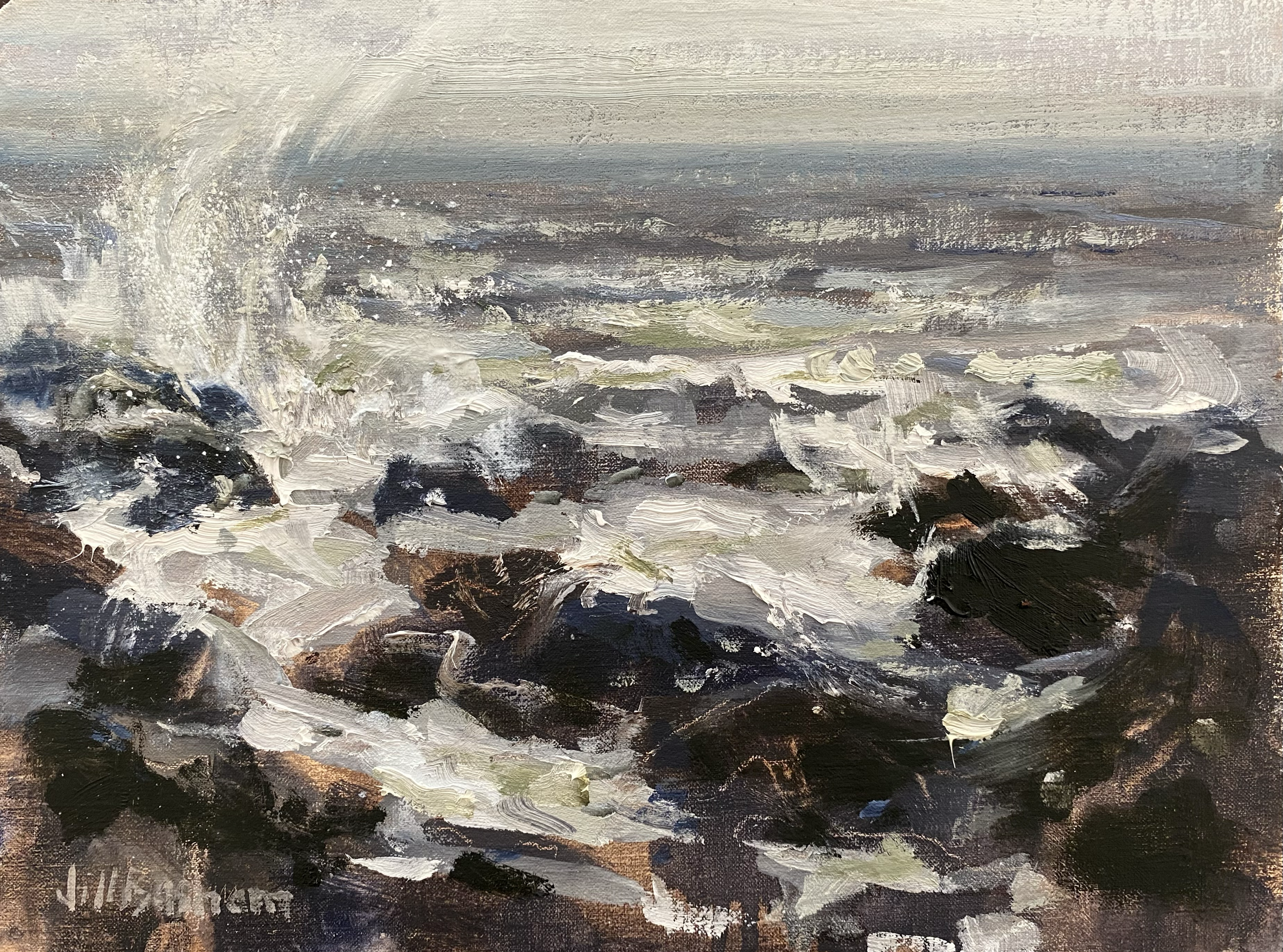 Jill Basham A Beautiful Gray Day 9x12 oil linen panel $1200