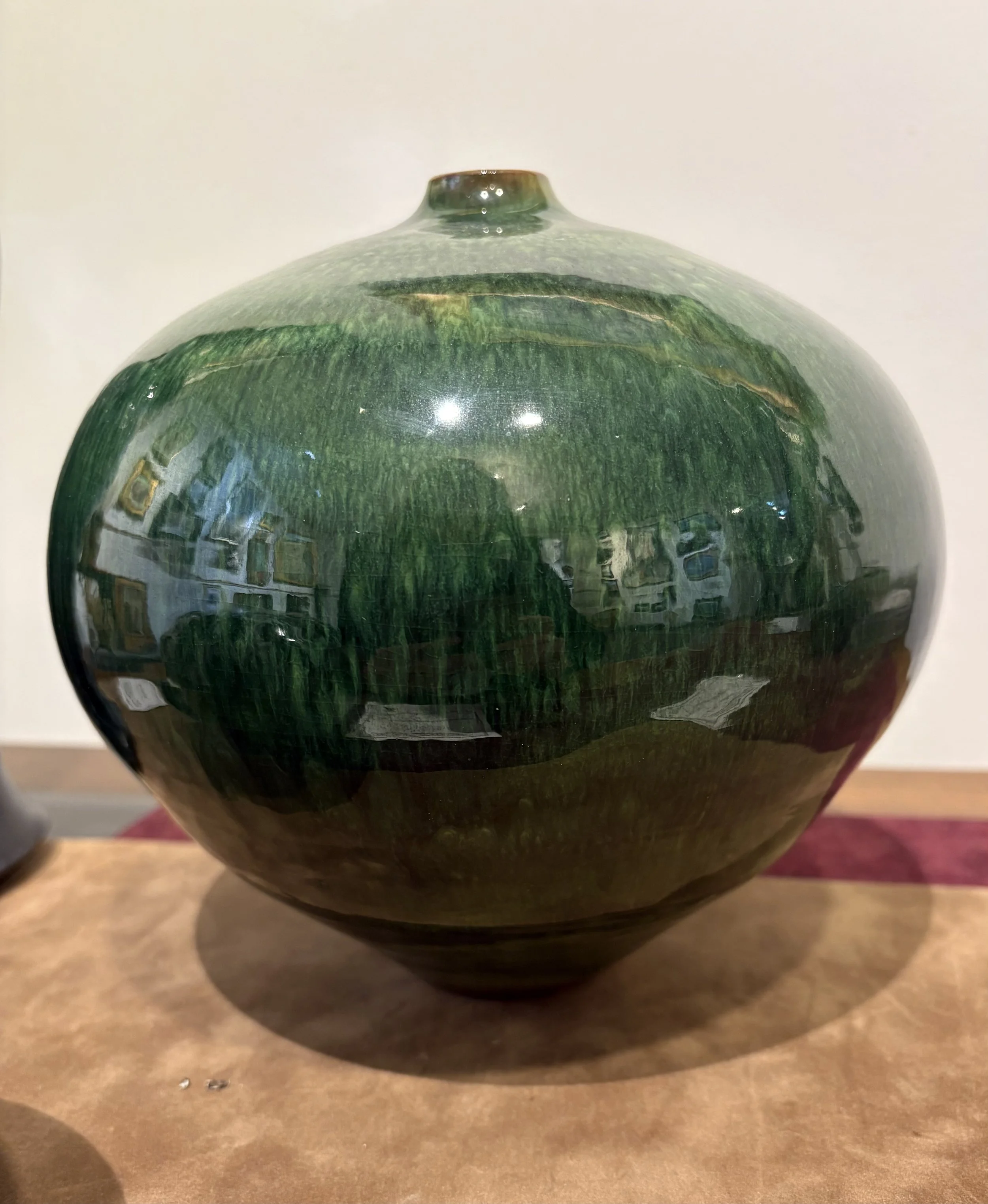 Liz Lescault ceramic vessel titled  Large closed neck emerald 7.5x7.5 $325