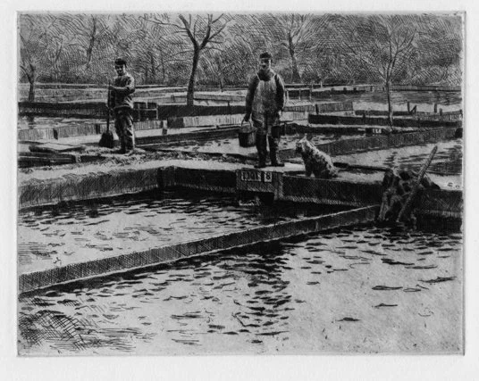 Gordon Allen etching titled Trout Ponds 5x6 $340 Etching