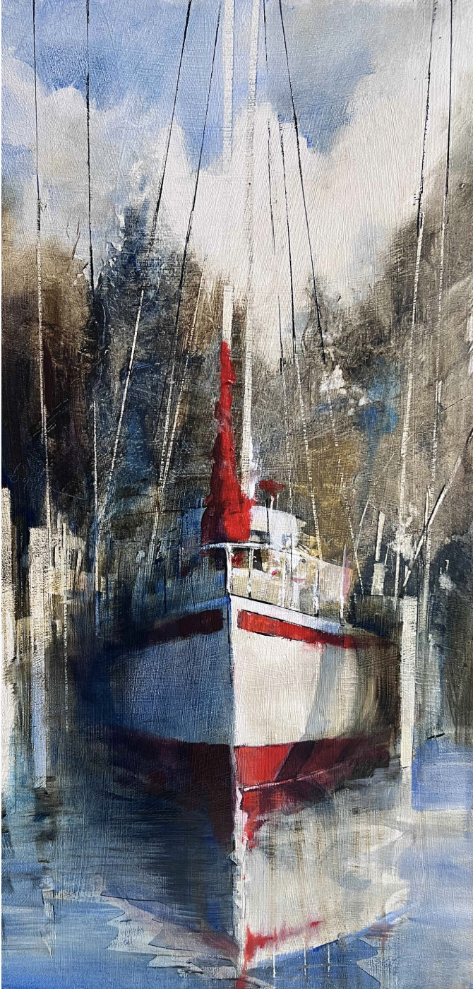 Beth Bathe original painting titled Poised to Sail 24x12 oil $2500