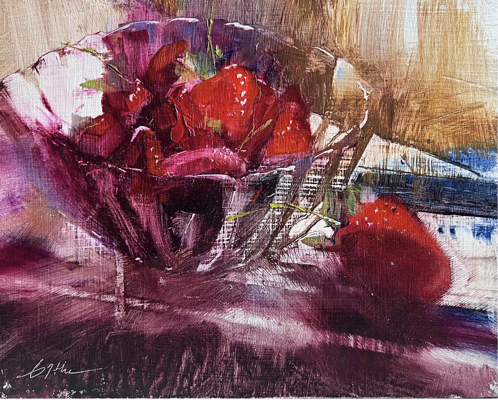 Beth Bathe original painting titled A Bowl of Rubies 8x10 oil $1100