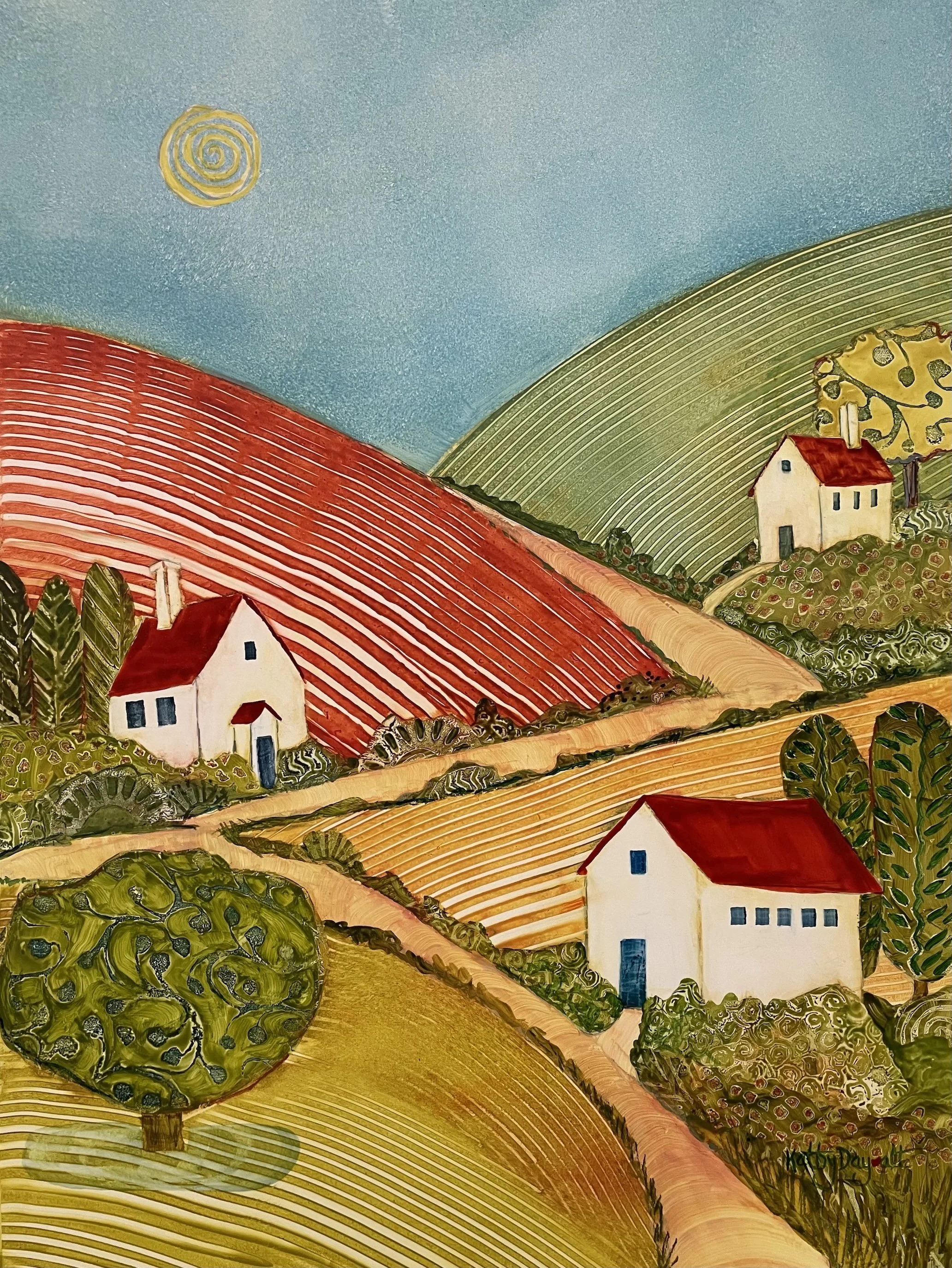 Kathy Daywallt original painting Neighborly 16x12 WaterMedia $885