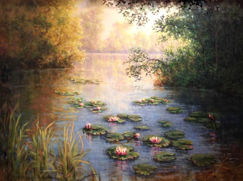Christine Drewyer oil painting titled  Lilies & Lace 30x40 $14,000