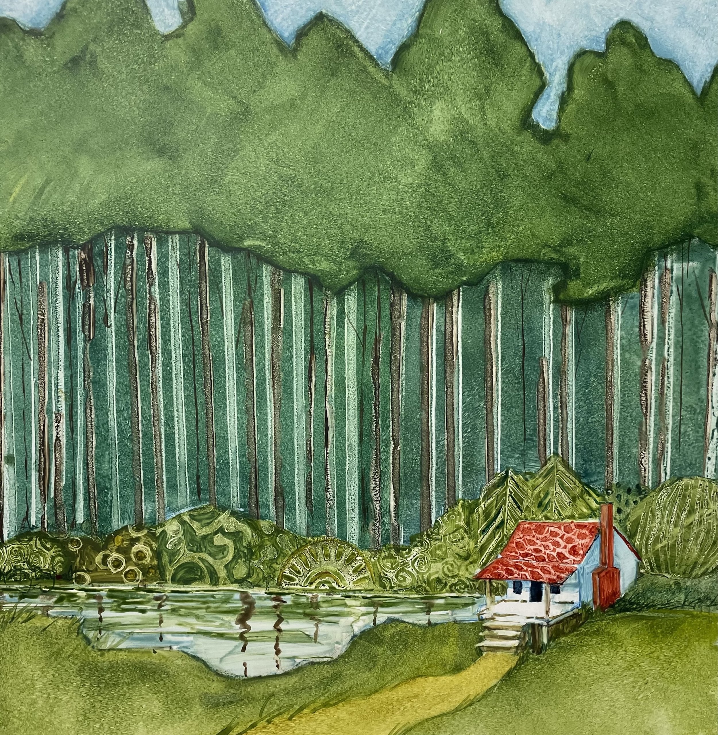 Kathy Daywalt original painting titled Loblolly Hideaway 12x12 WaterMedia $875