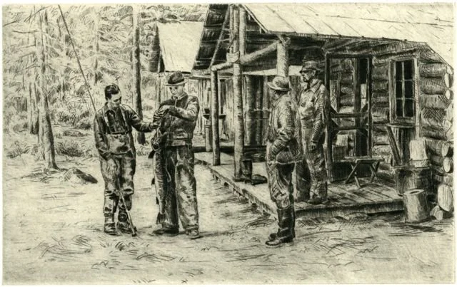 Gordon Allen etching titled McKiel Brook Camp 6.25x10.25 $400 etching.jpg