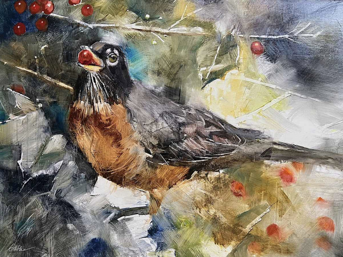 Beth Bathe original painting titled A Song Among Berries 18x24 oil $2800