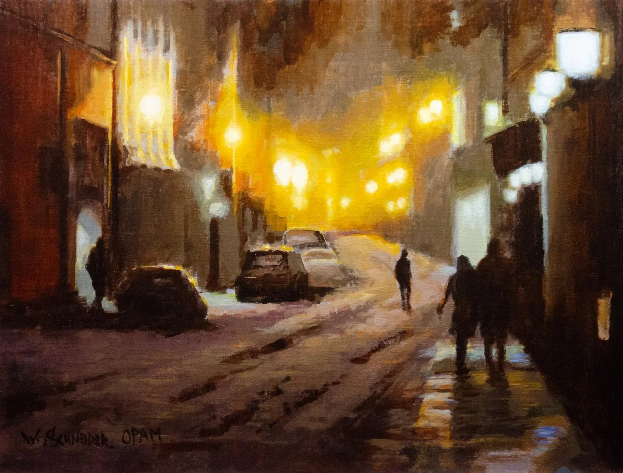 William Schneider, Midnight In Old Town 18x24 Oil $4350
