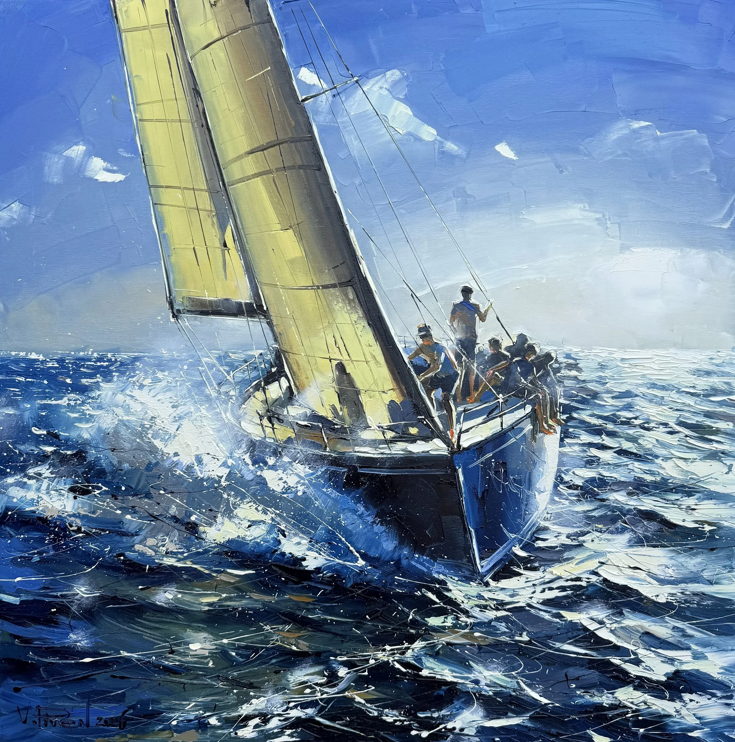 Vova Piven original oil painting titled The Team 36x36 oil $4200