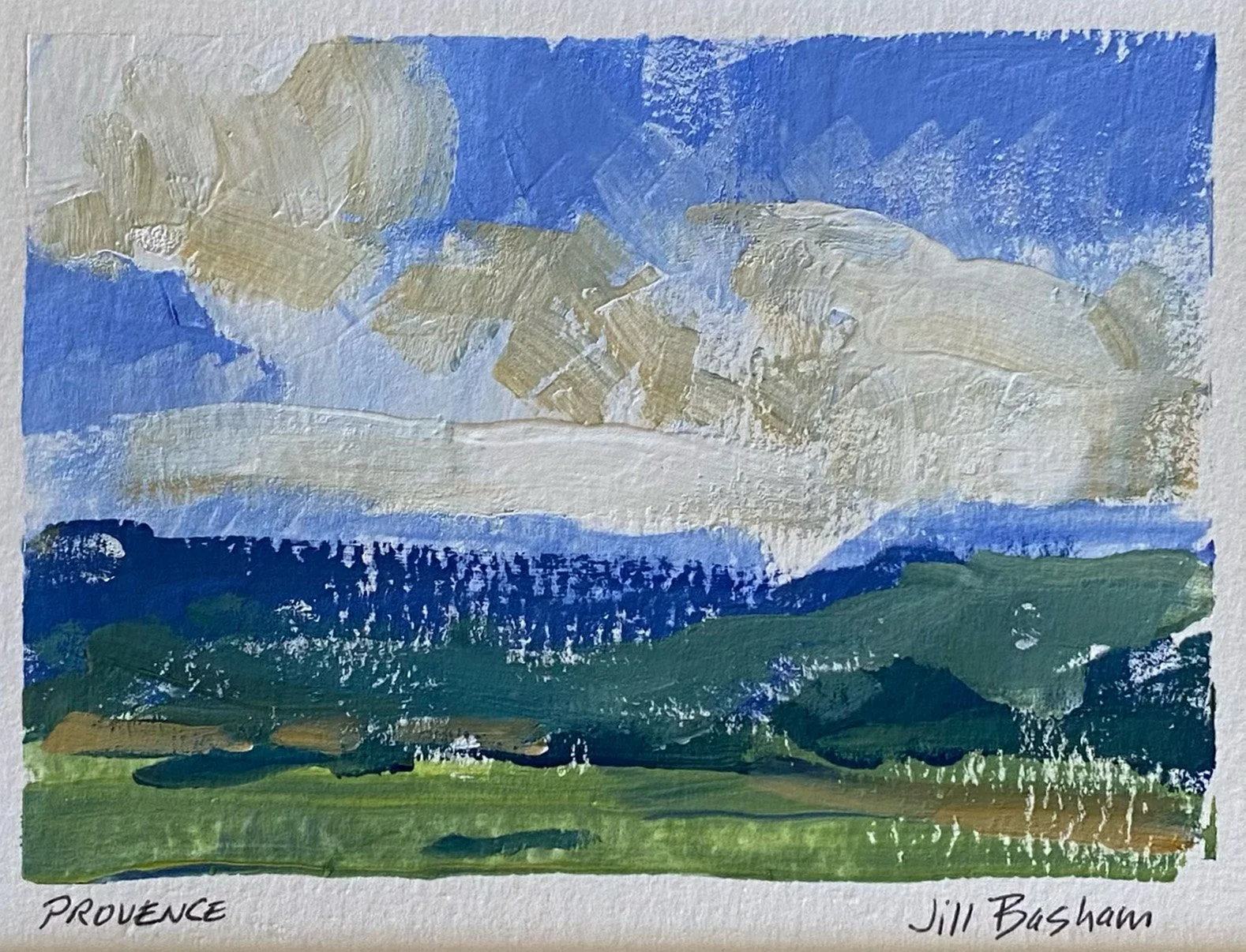 Jill Basham original gouache painting titled View Near Menerbes 4x5 $750 gouache artonly
