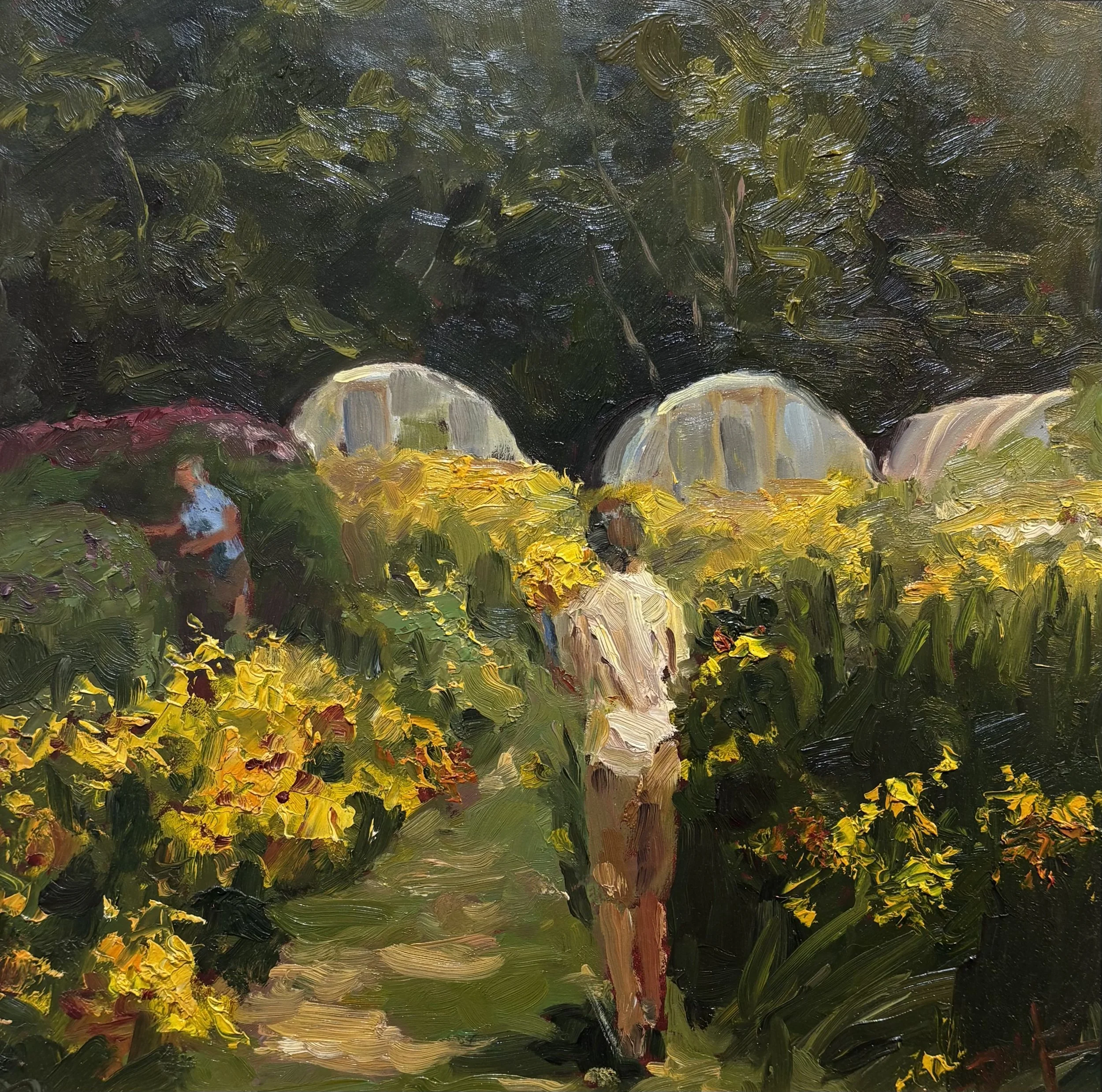 David Diaz oil painting titled The Gathering 12x12 oil $1200