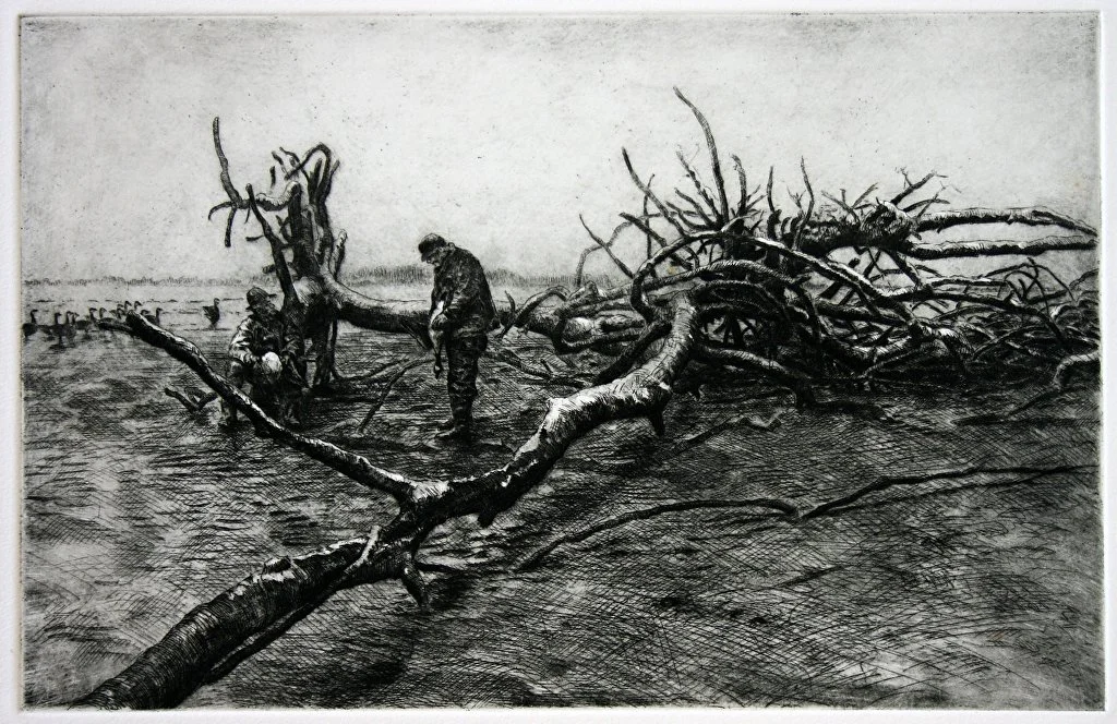 Gordon Allen etching titled Goose Hunters 7x12 $450 etching