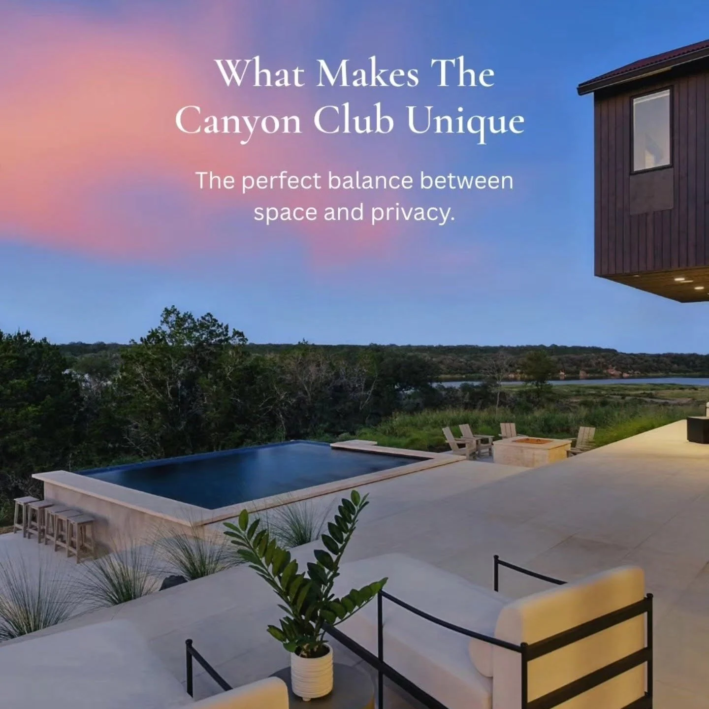 With 60 private acres, over 2,000 feet of secluded shoreline, and just 25 thoughtfully placed homes, The Canyon Club is intentionally spacious yet distinctly boutique. 
Here, privacy comes naturally, the landscape remains open and untouched, and ever