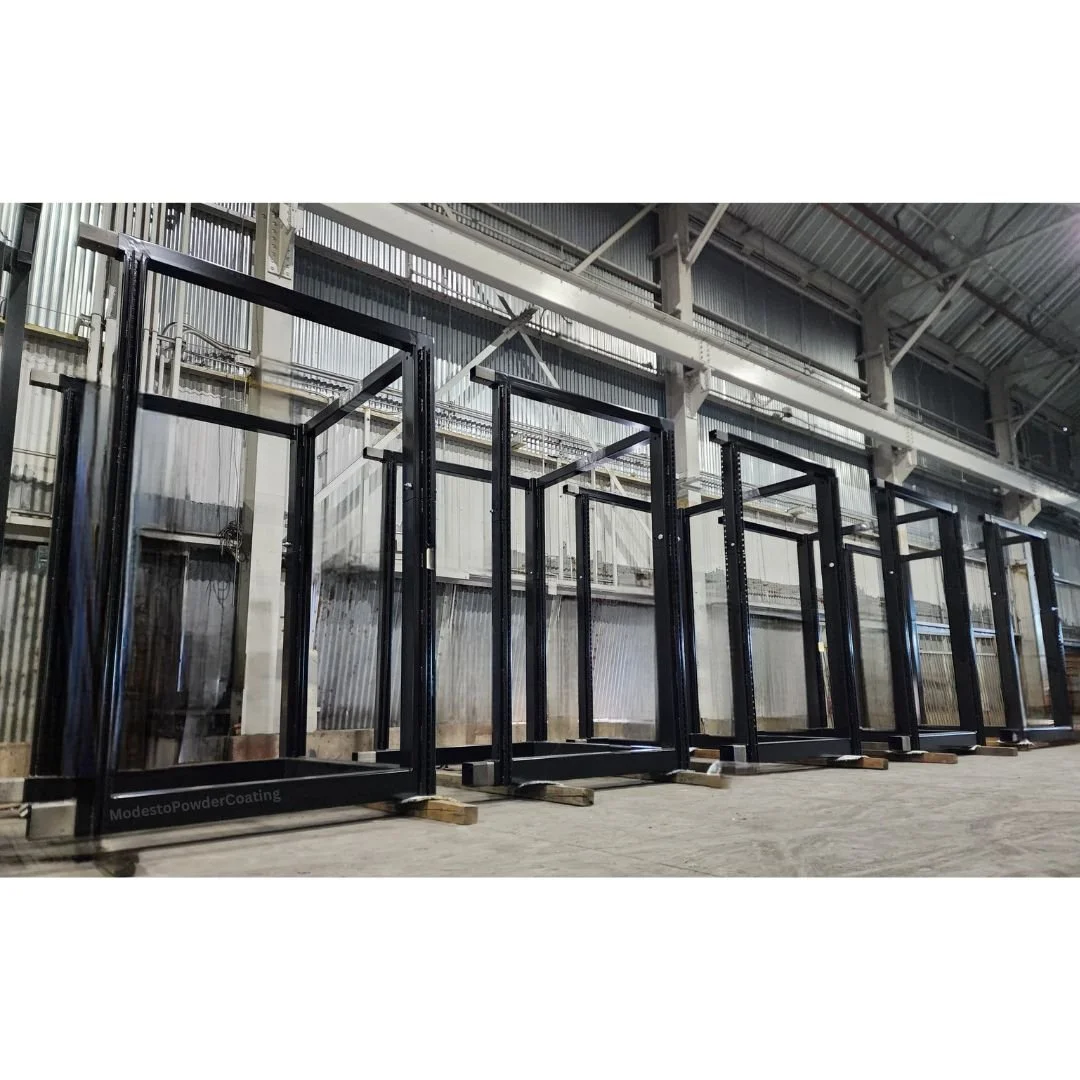 Multiple large frames powder coated gloss black by modesto powder coating