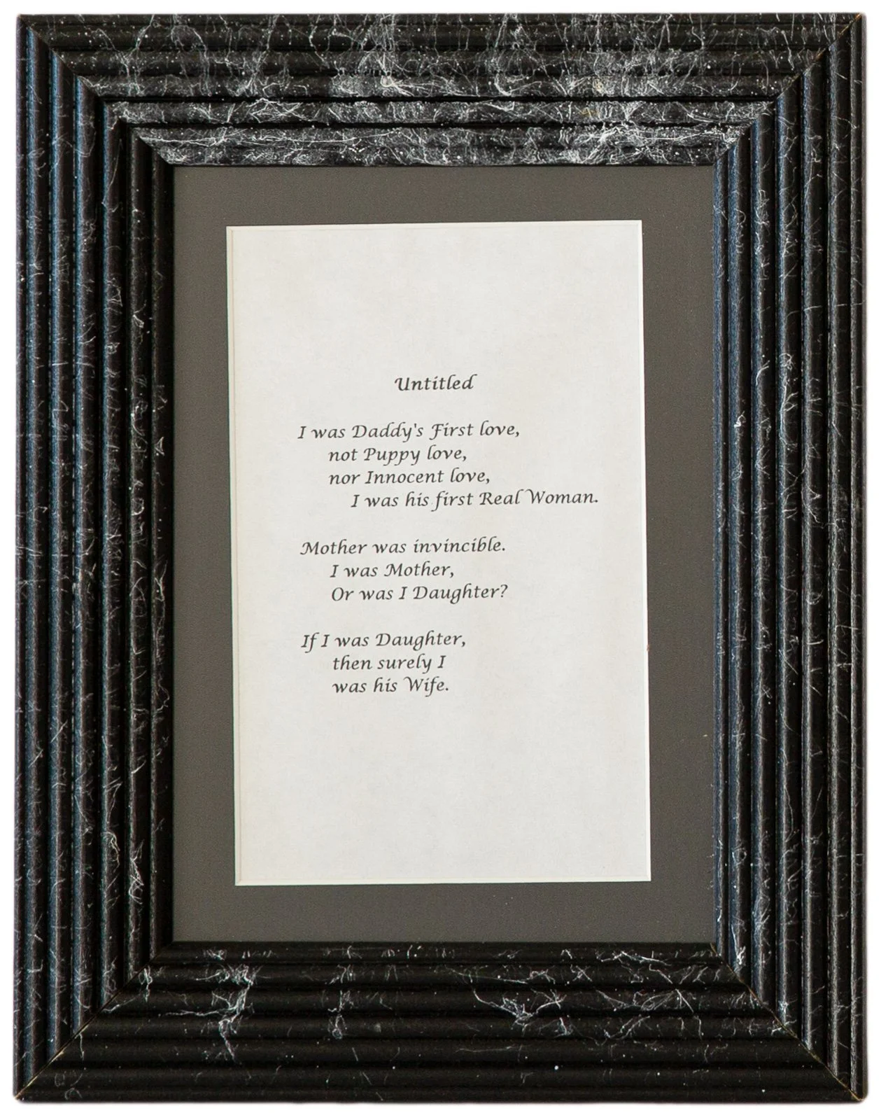 "Untitled" - Vicky Escoe Kelly, Typed Poem on Paper, 1989

This poem describes the confusion and pain I felt regarding who and what I was supposed to be in my family.

I felt sad after writing this poem, but it felt good to put these thoughts on pape