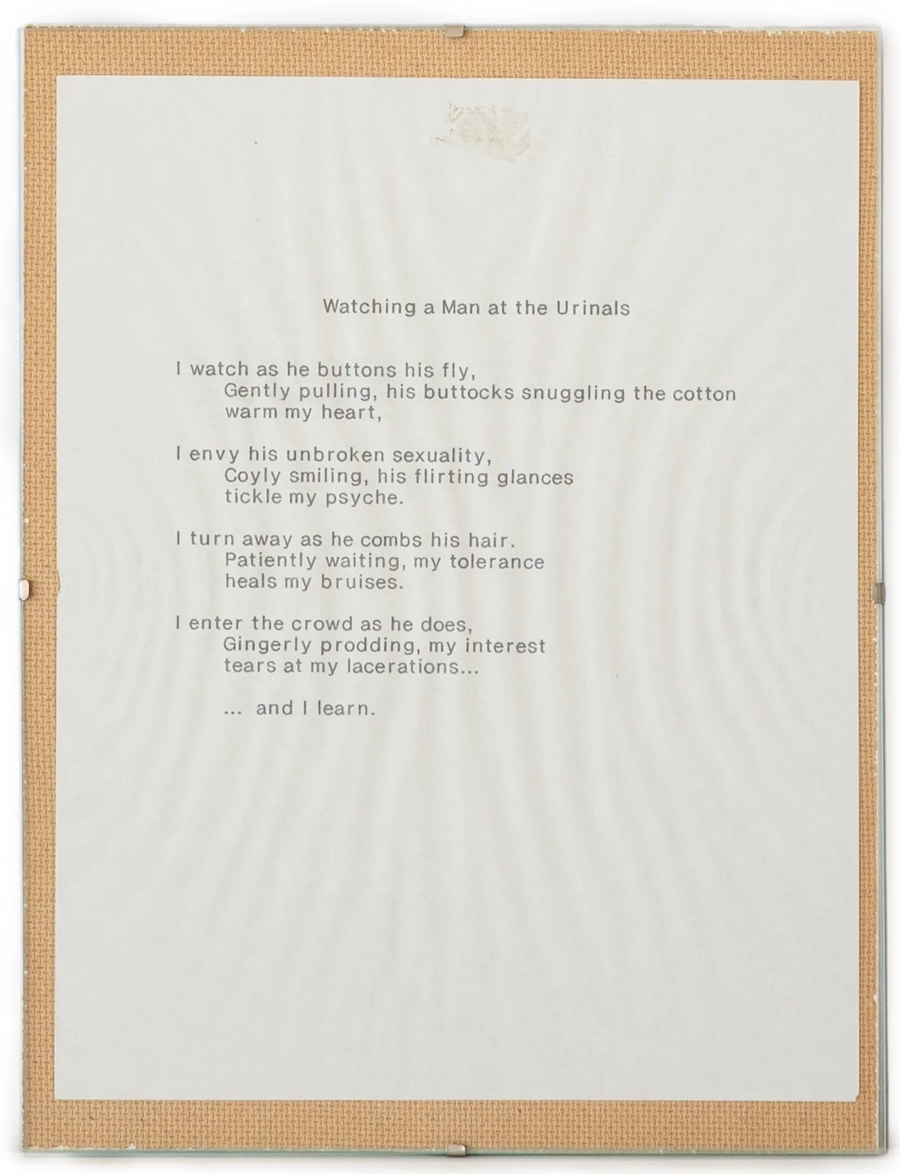 "Watching a Man at the Urinals" - Anonymous, Typed Poem on Paper

