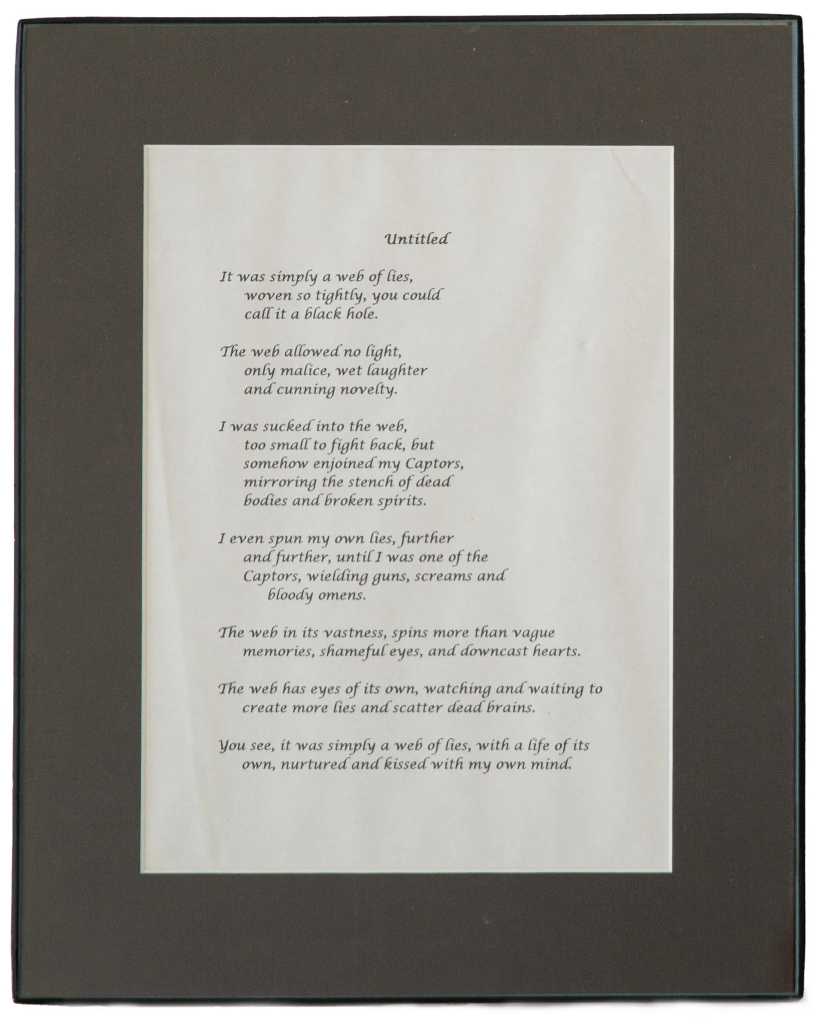 "Untitled" - Vicky Escoe Kelly, Typed Poem on Paper, April 1990

