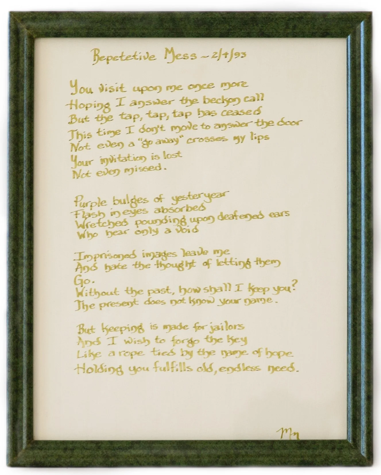 "Repetitive Mess" - Anonymous, Handwritten Poem on Paper, 1993
