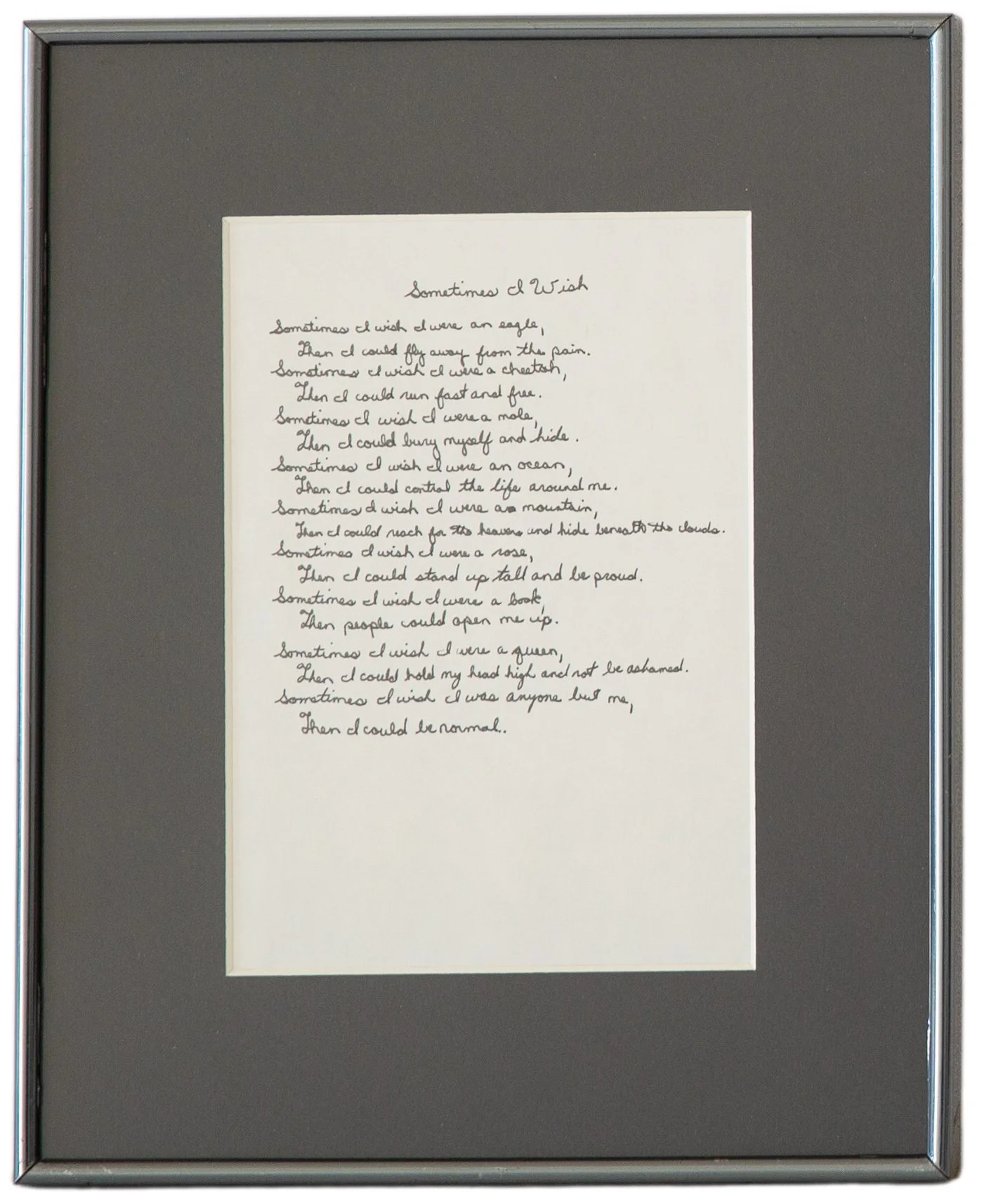 "Sometime I Wish" - Elizabeth (b. 1979), Handwritten Poem on Paper, 1992



