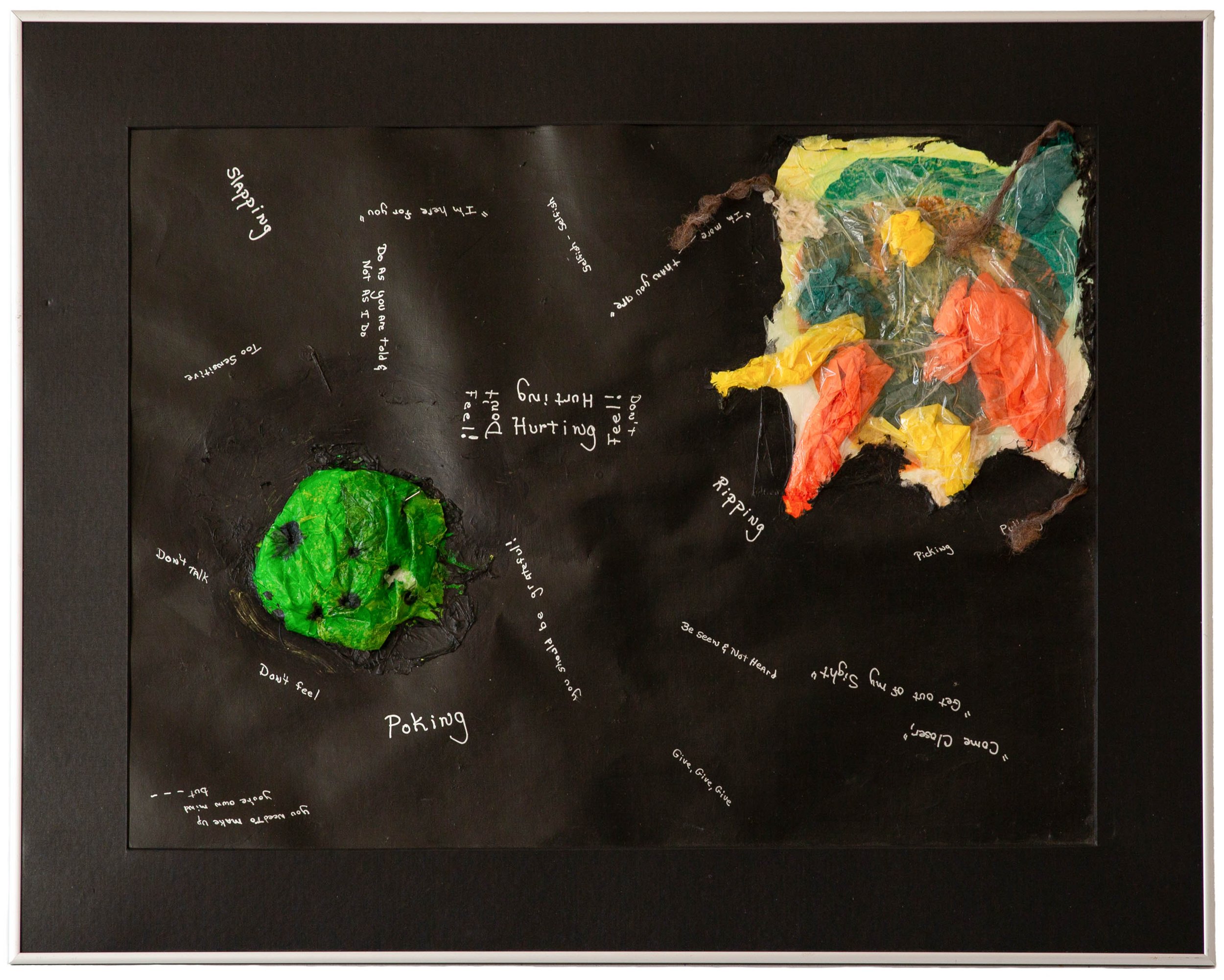 "Despair & Dying" - Pam, Paint, Tissue Paper, and Found Objects on Paper, 1993