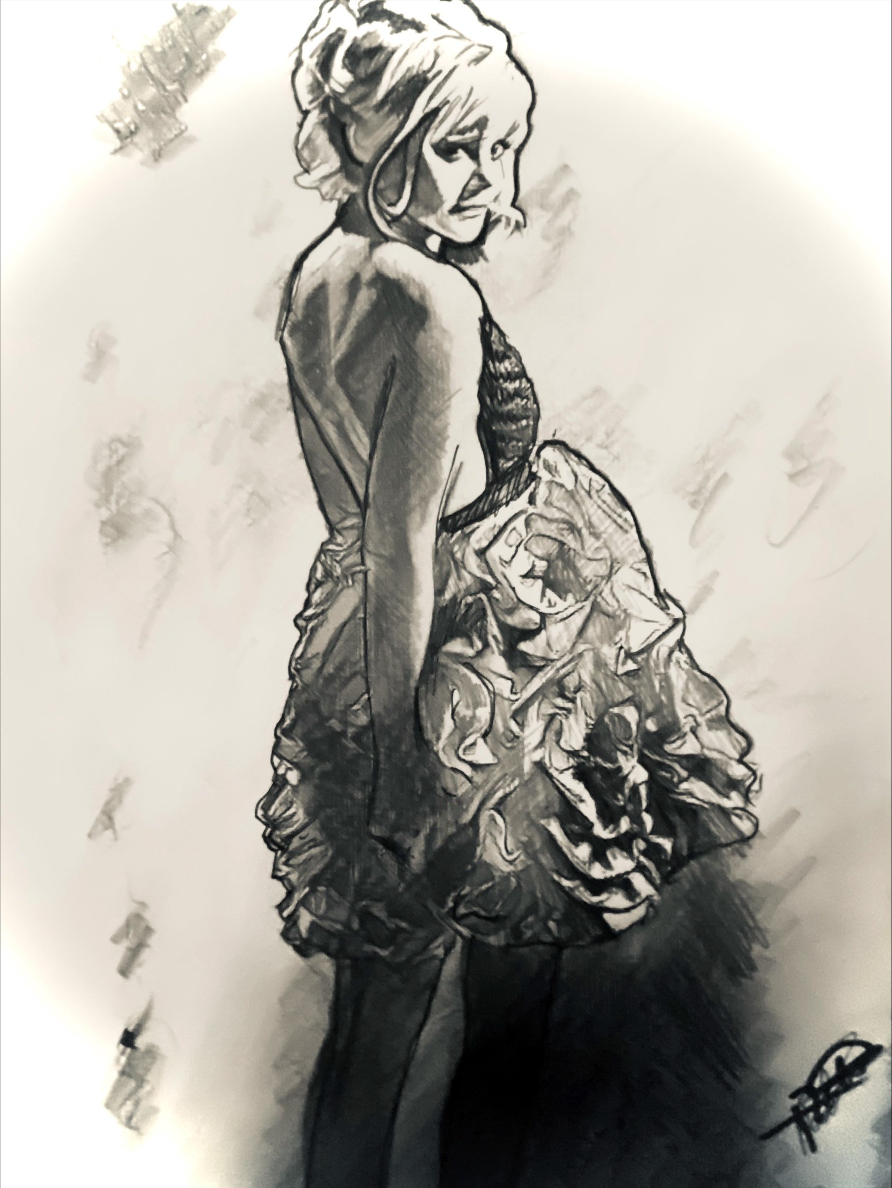 Artist: Robert Coles
Title: Janet's Design with Model #3
Medium: Faber Castell Graphite, Ink Wash
Year Created: 2024
