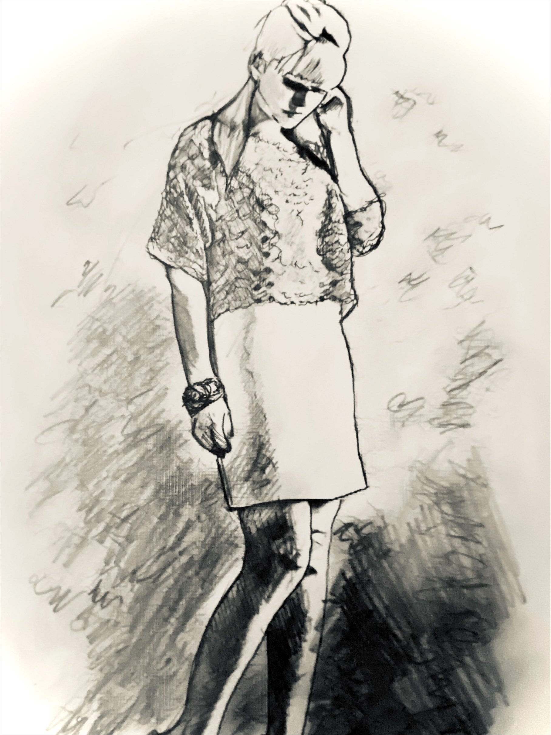 Artist: Robert Coles
Title: Janet's Design with Model #1
Medium: Faber Castell Graphite, Ink Wash
Year Created: 2024