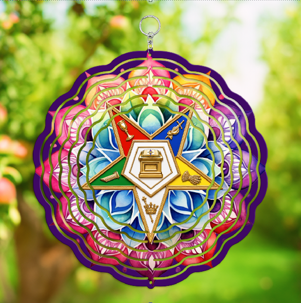 OES Eastern Star Mandala Wind Spinner – 10" Double-Sided Aluminum Garden Décor