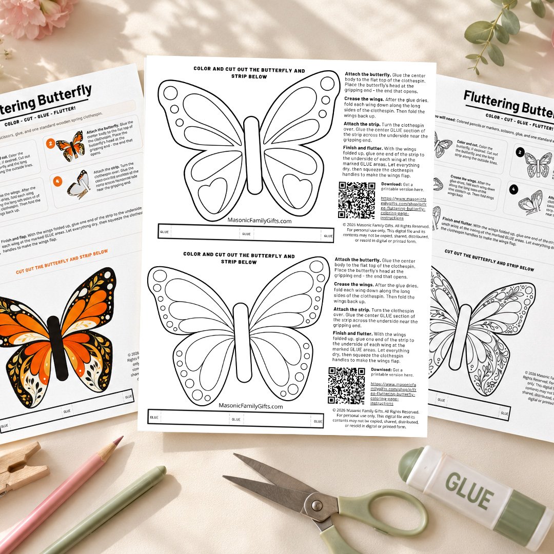 Fluttering Butterfly Color Me Pages with Instructions – Printable DIY Butterfly Craft Activity – Digital Download