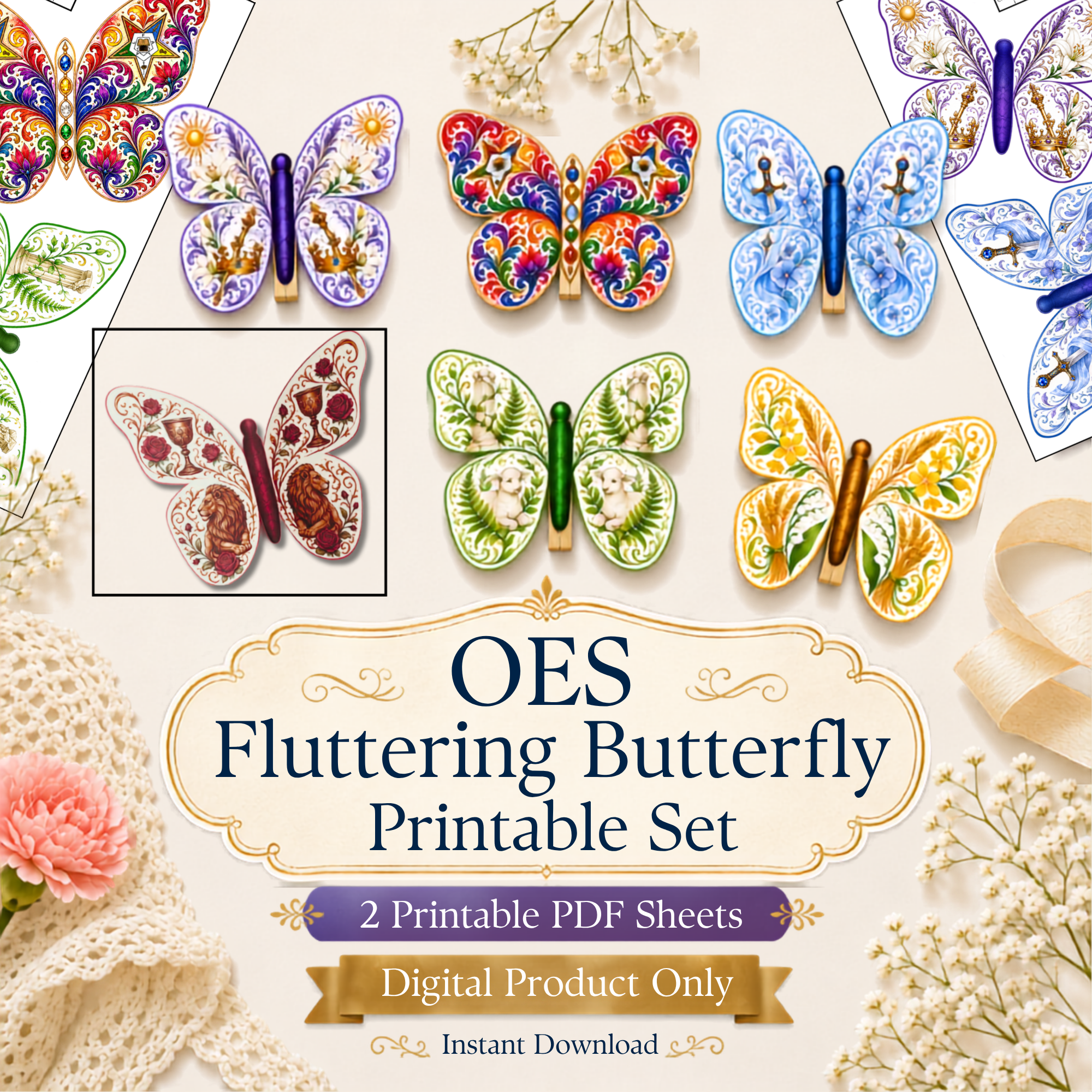 Fluttering OES Star Point Butterfly Printable Templates