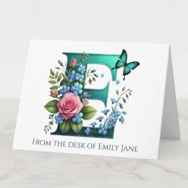 Butterflies & Roses Personalized Monogram Notecards (10)