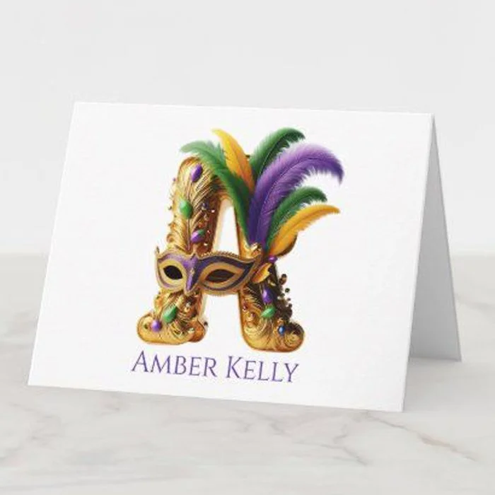 Mardi Gras Personalized Monogram Notecards (10)