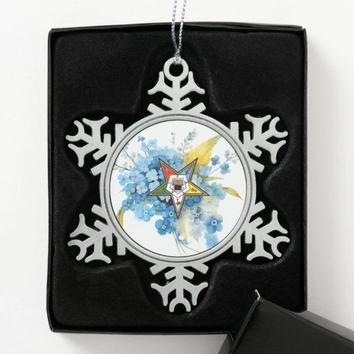 OES Eastern Star Forget Me Not Pewter Snowflake Ornament