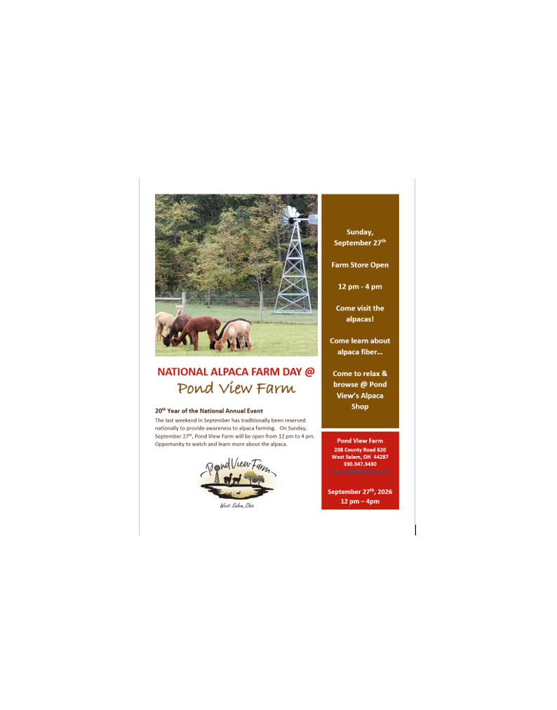 National Alpaca Farm Day @ Pond View Farm