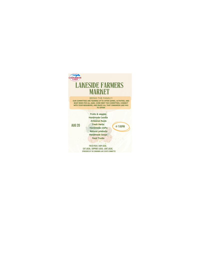 Lakeside Farmer’s Market - Cinnamon Lake