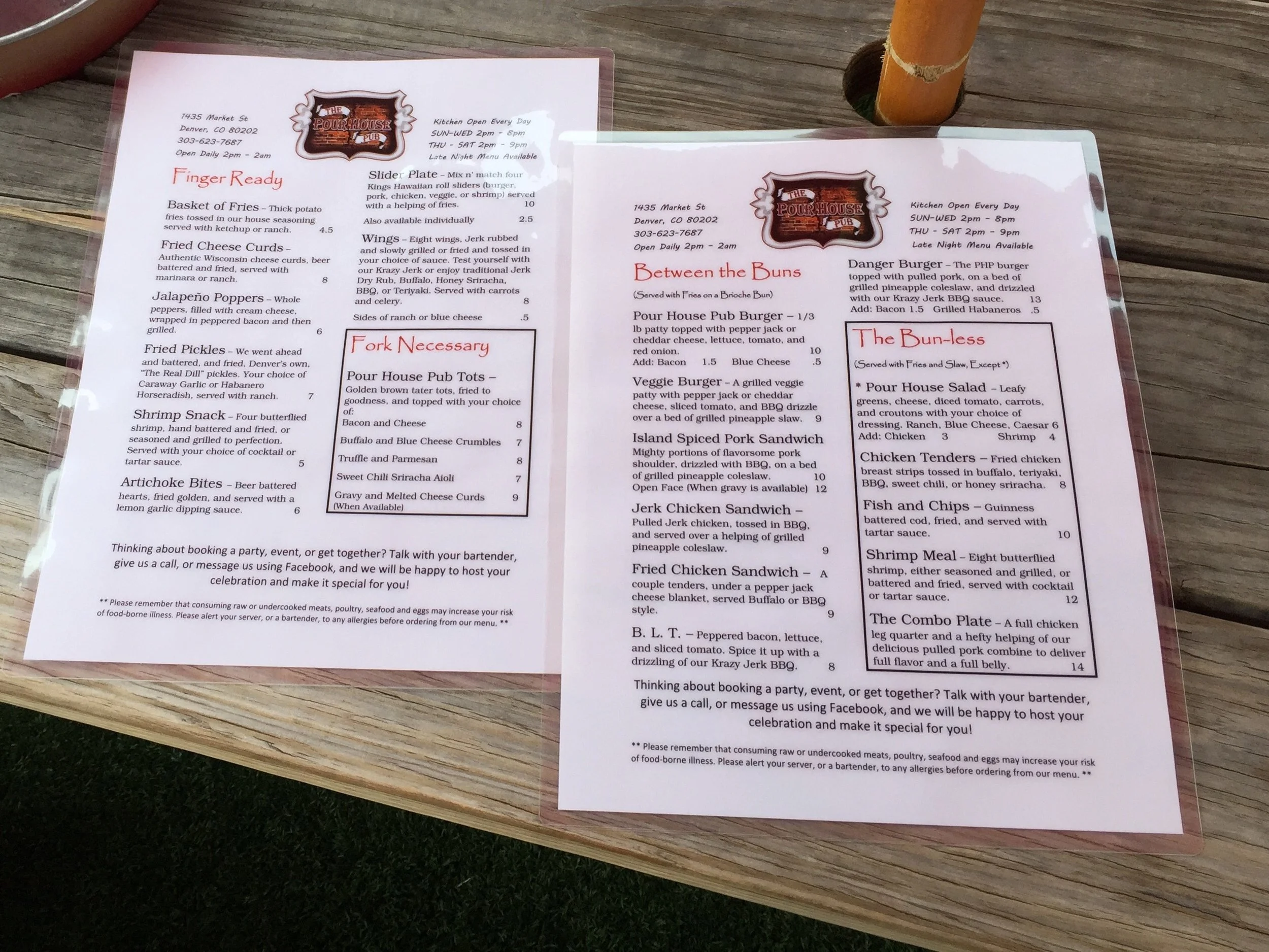 New Pub Menu for the Pour House