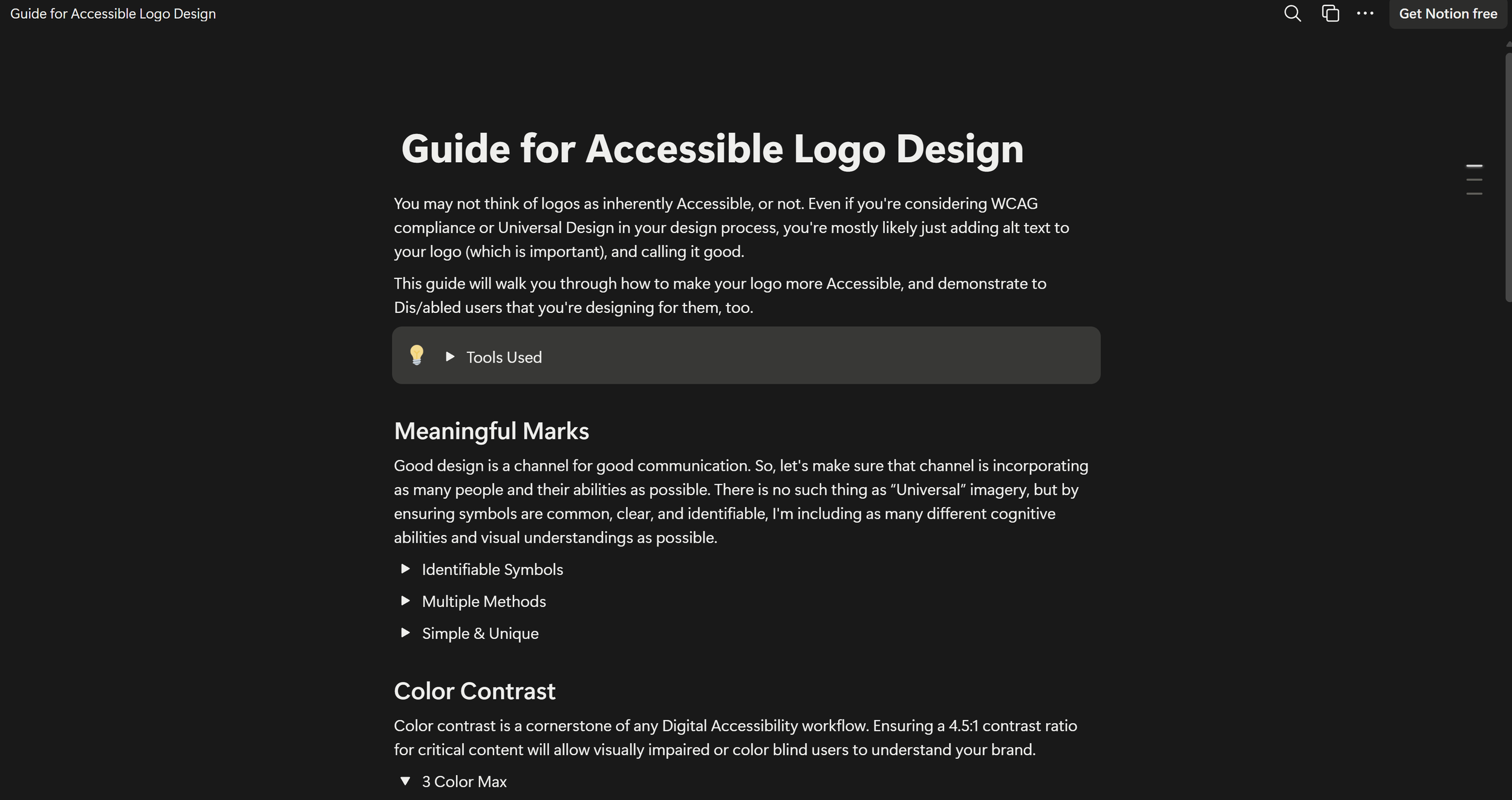 Logo design guide on Notion