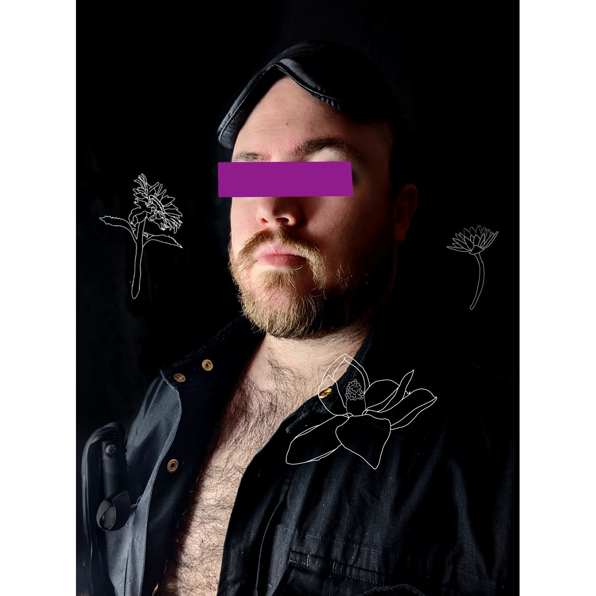 portrait of a bearded man with illustrated flowers