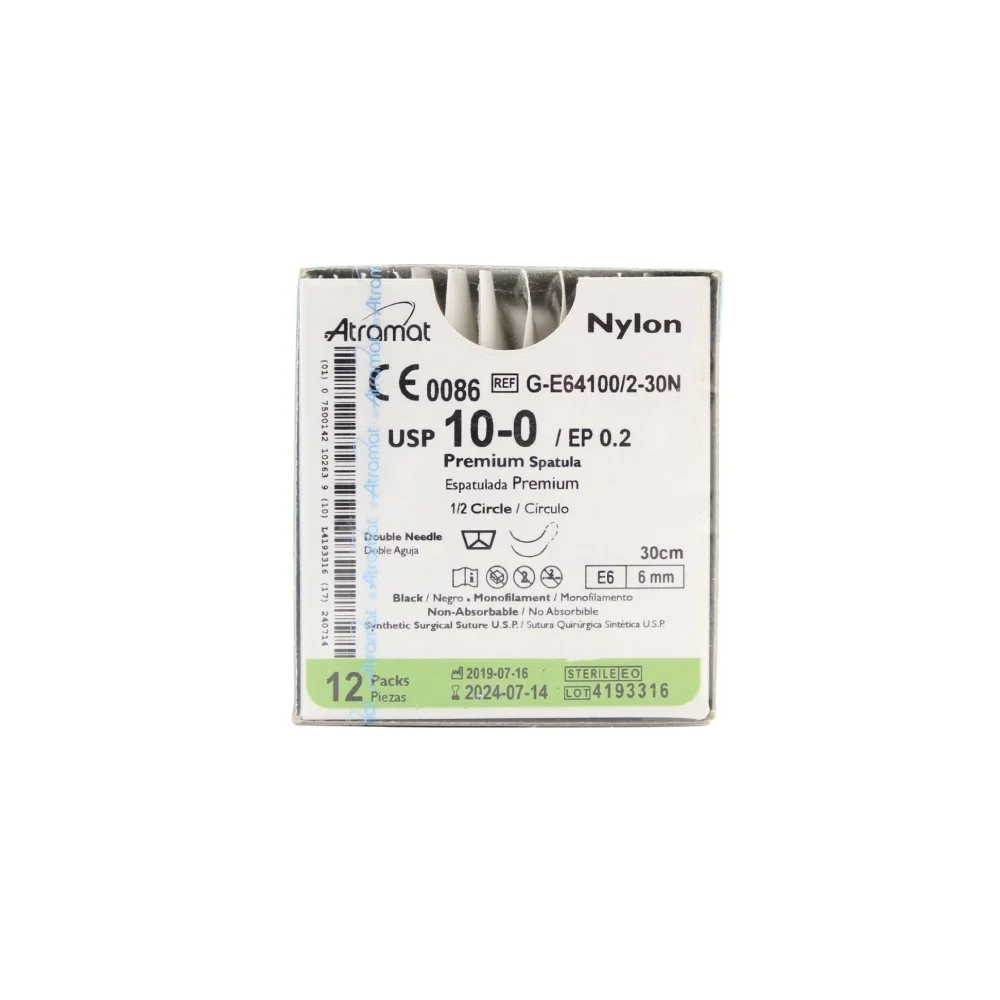 E64100/2-30N - Nylon 10-0 Aguja espatulada Doble Armada Atramat Caja con 12 Piezas