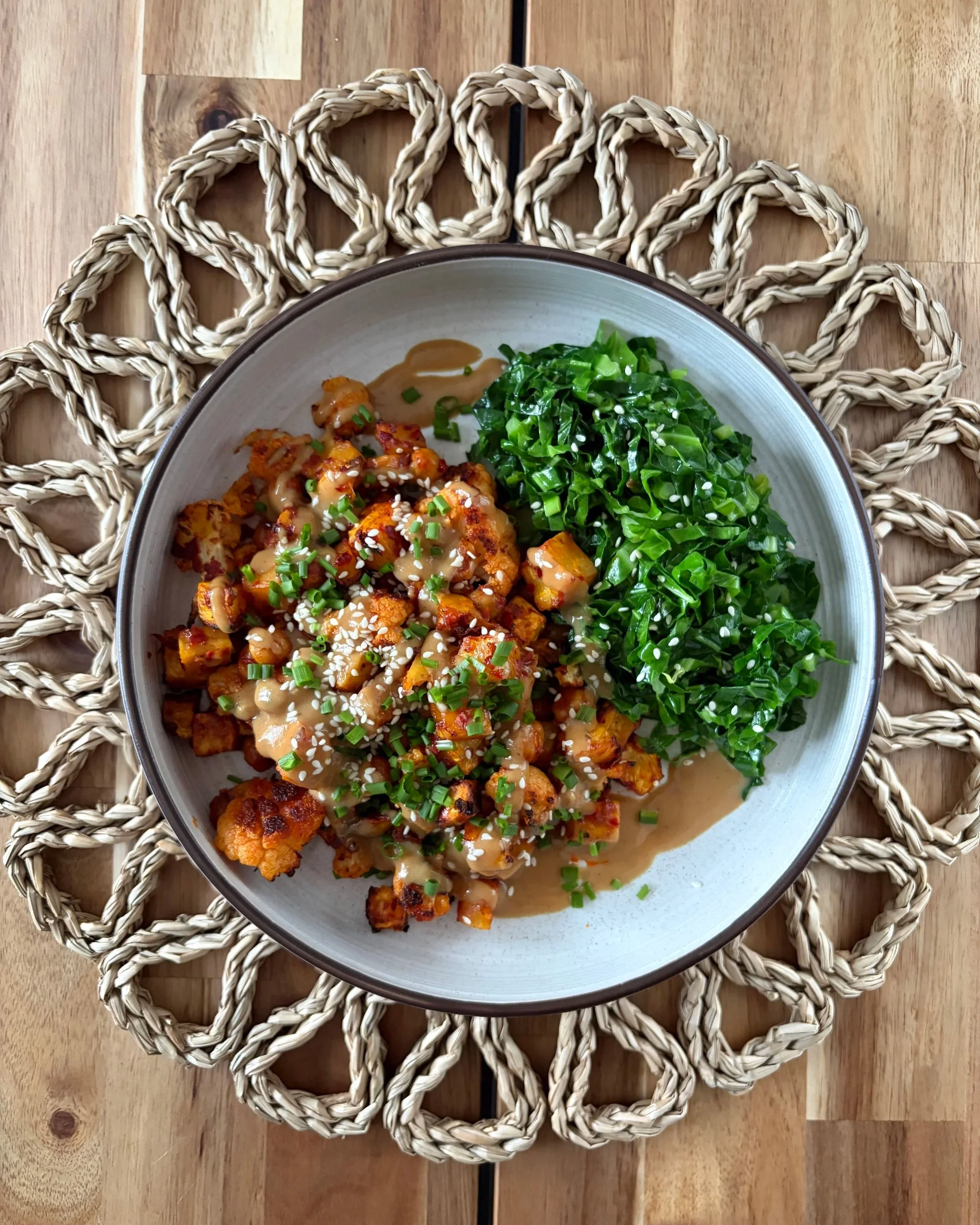Harissa-Roasted Vegetables with Spring Greens and Tahini Dressing (Ottolenghi-inspired)