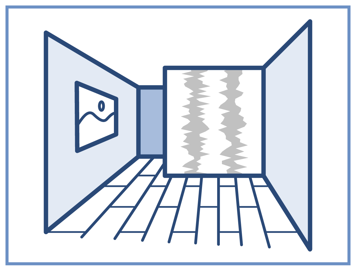 Graphic of a room interior, with one wall showing ghosting lines