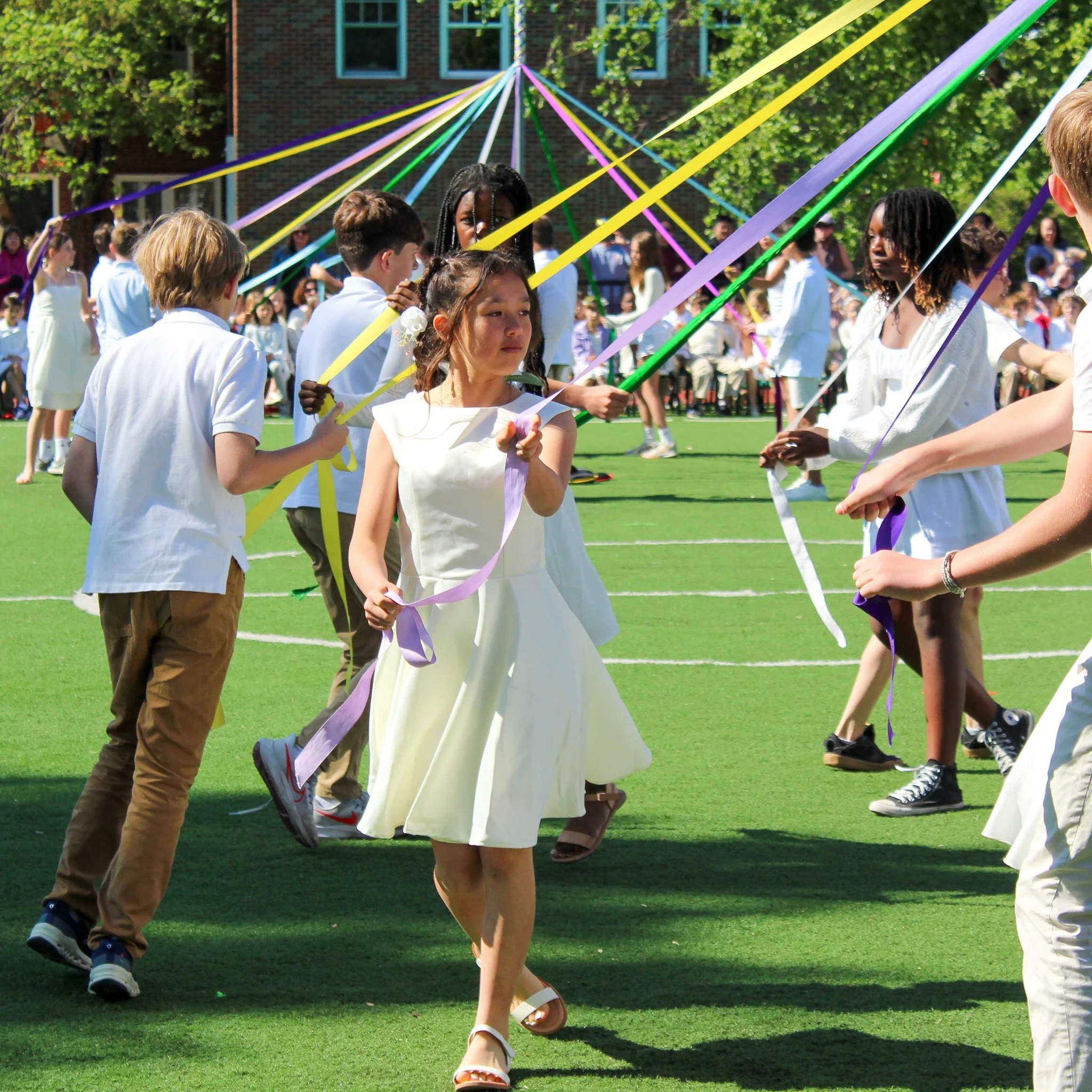 Friday, May 1, was a gorgeous morning for #ForsythSchool's May Celebration, our annual all-school international dance showcase featuring dances from Israel, China, Austria, Mexico, Ireland, and England, culminating in a traditional maypole dance by G