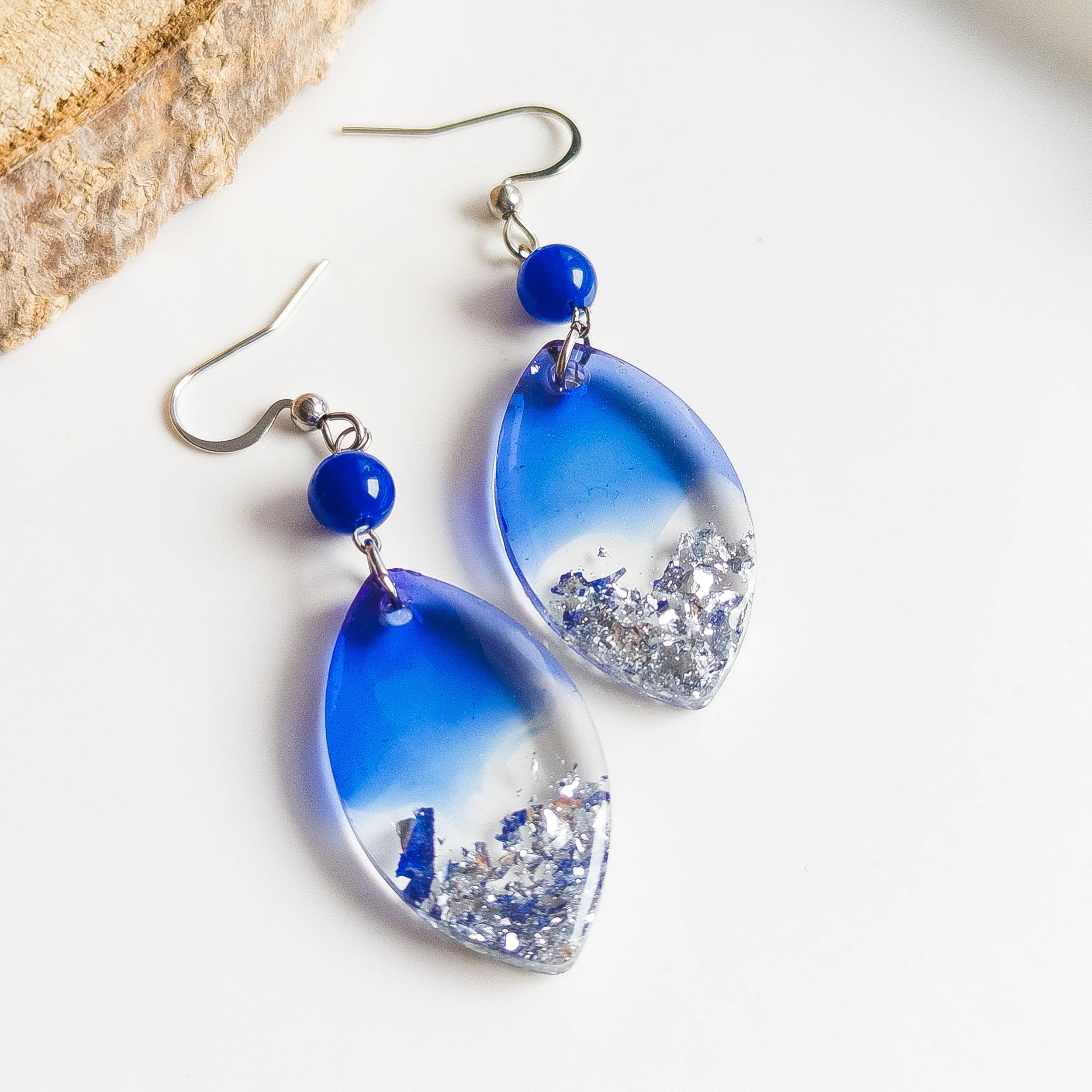 Translucent Blue Sparkle Drop Earrings