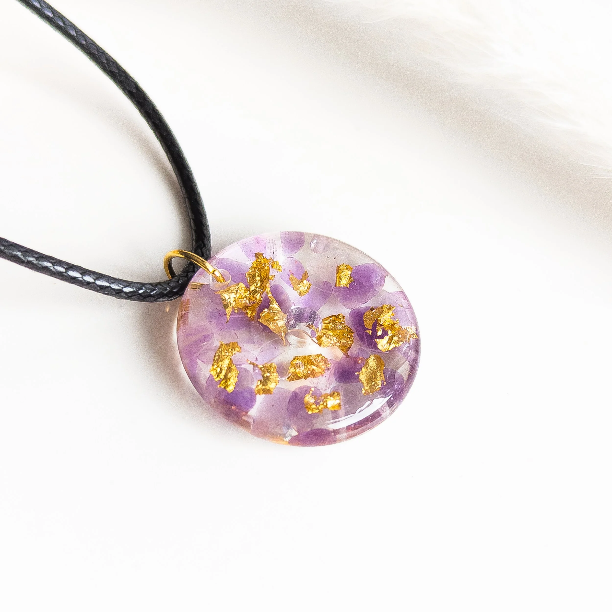 Amethyst and Gold Flake Pendant Necklace