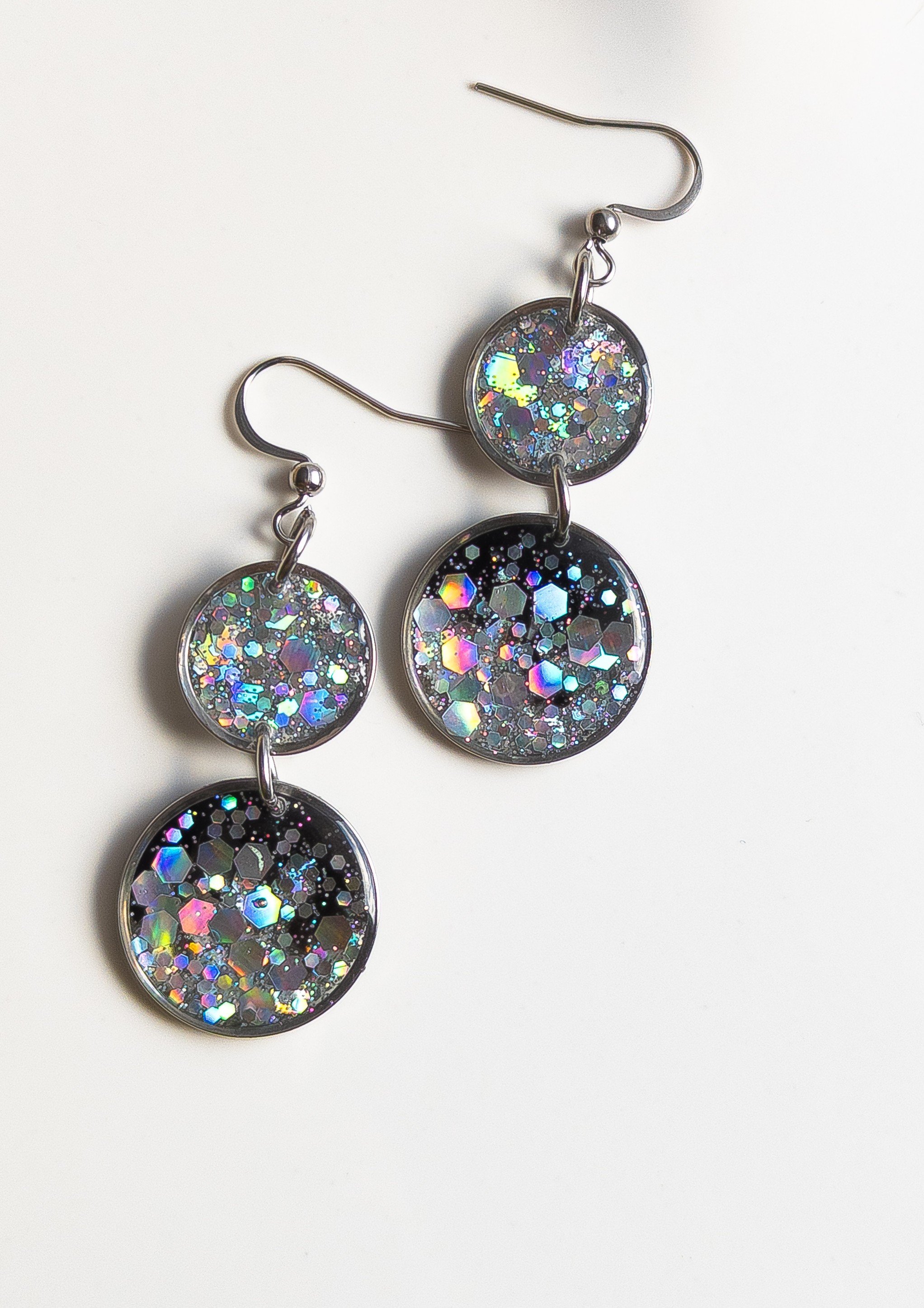Double Circle Holographic Glitter Earrings