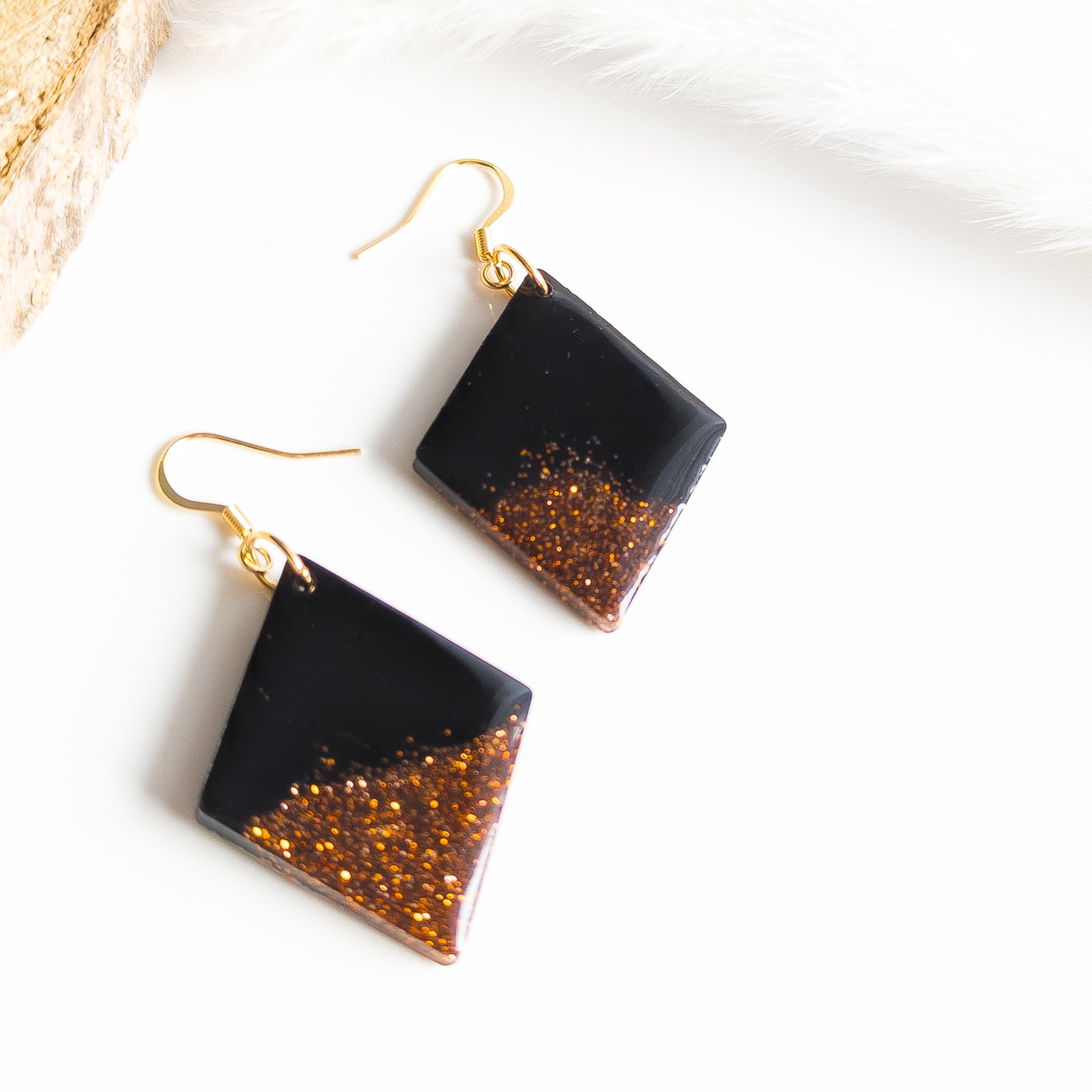 Black and Copper Glitter Diamond Earrings